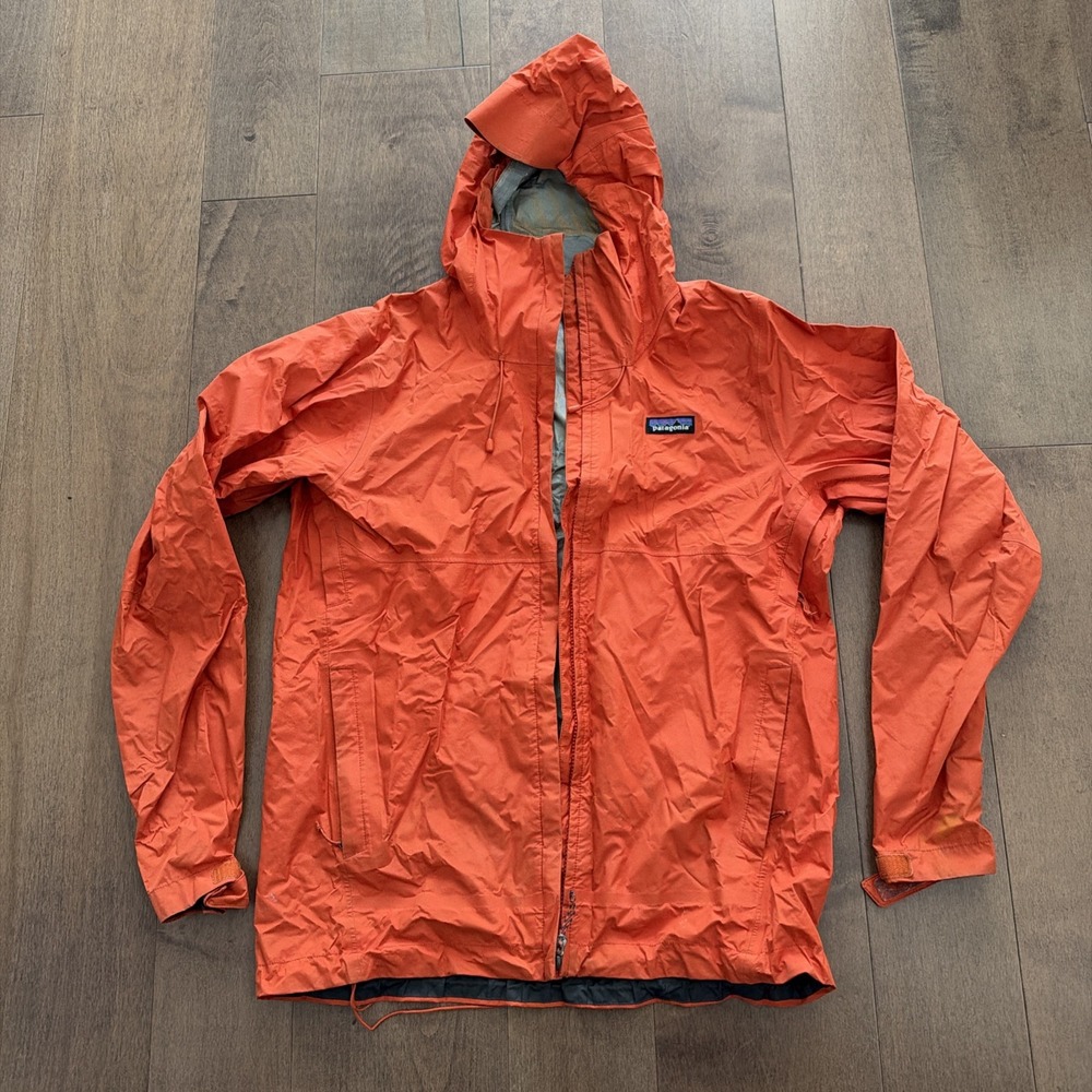 Patagonia Torrentshell H2No Rain Jacket Mens Medium Orange Hooded Flaws AS-IS